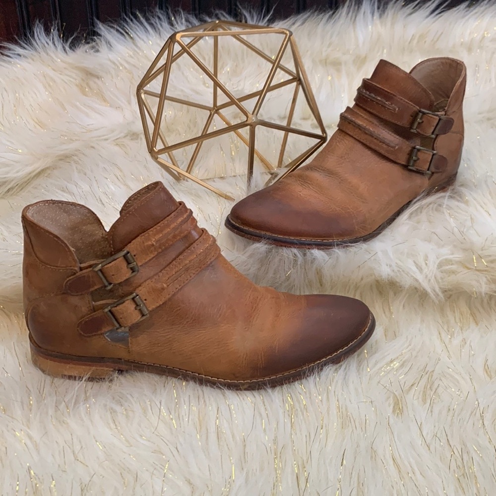 Free People Anthropologie Braeburn Brown Leather Ankle Boots Booties EU 37 US 7